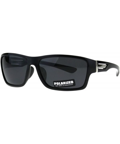 Rectangular Polarized Mens Narrow Rectangular Plastic Agent Style Sport Sunglasses - Shiny Black Black - CB18E8KU96M $16.53