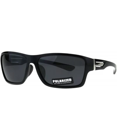 Rectangular Polarized Mens Narrow Rectangular Plastic Agent Style Sport Sunglasses - Shiny Black Black - CB18E8KU96M $27.31