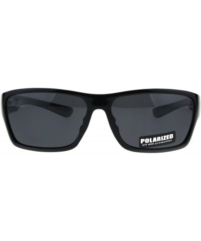 Rectangular Polarized Mens Narrow Rectangular Plastic Agent Style Sport Sunglasses - Shiny Black Black - CB18E8KU96M $27.31