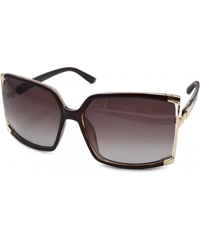 Shield Women's Oversized Sunglasses New Fashion Square Frame Sunnies Eyewear Metal Sunglasses - Brown - CE11YERRT15 $25.94