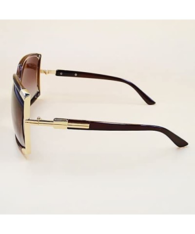 Shield Women's Oversized Sunglasses New Fashion Square Frame Sunnies Eyewear Metal Sunglasses - Brown - CE11YERRT15 $11.92