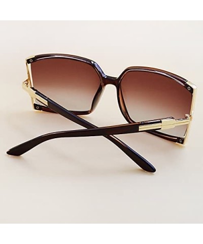 Shield Women's Oversized Sunglasses New Fashion Square Frame Sunnies Eyewear Metal Sunglasses - Brown - CE11YERRT15 $11.92