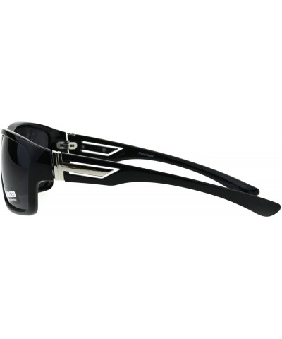 Rectangular Polarized Mens Narrow Rectangular Plastic Agent Style Sport Sunglasses - Shiny Black Black - CB18E8KU96M $26.59