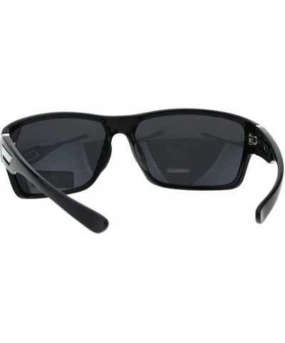 Rectangular Polarized Mens Narrow Rectangular Plastic Agent Style Sport Sunglasses - Shiny Black Black - CB18E8KU96M $27.31