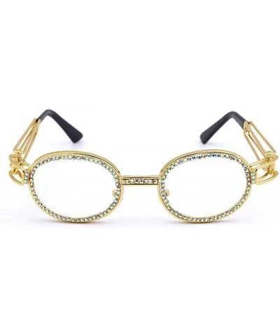Round Sunglasses Ladies Vintage Diamond Fashion - Gold Clear - CG18TUMKCI4 $30.85