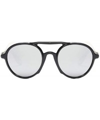 Round Women's Retro Classic Round Plastic Frame Sunglasses With Leather - Bright Black White - CU18WE8AQ62 $19.89