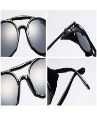 Round Women's Retro Classic Round Plastic Frame Sunglasses With Leather - Bright Black White - CU18WE8AQ62 $19.89