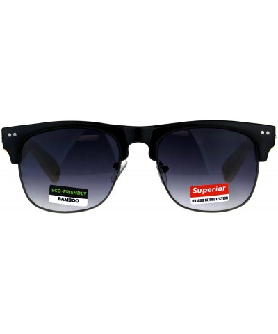 Square Real Bamboo Wood Temple Sunglasses Designer Fashion Square Frame - Black (Smoke) - CC18EI2DKO7 $25.46