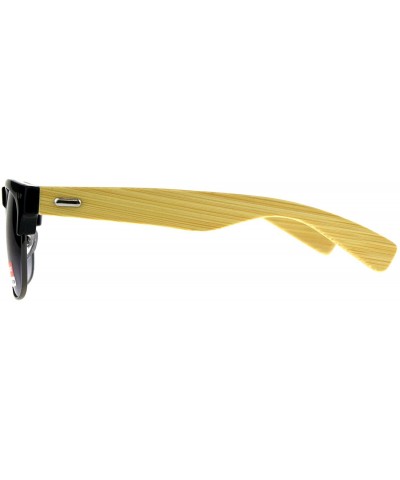 Square Real Bamboo Wood Temple Sunglasses Designer Fashion Square Frame - Black (Smoke) - CC18EI2DKO7 $25.46