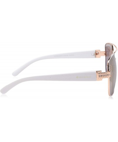 Shield R3290 Rectangular Sunglasses Rhinestone - Rose Gold & White - CS18O30DNWM $80.13