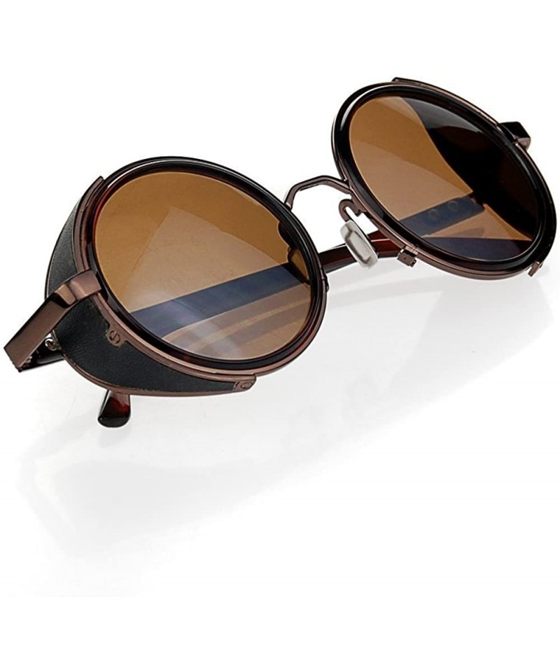 Goggle Unisex Mens Womens Steampunk Round Sunglasses Side Shields Vintage Cyber Goggles - Brown - CT12LIROKIX $17.33