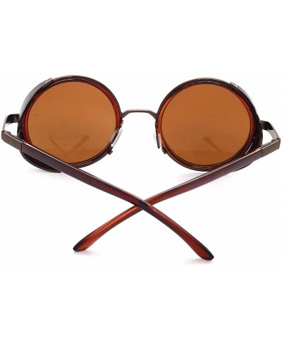 Goggle Unisex Mens Womens Steampunk Round Sunglasses Side Shields Vintage Cyber Goggles - Brown - CT12LIROKIX $17.33