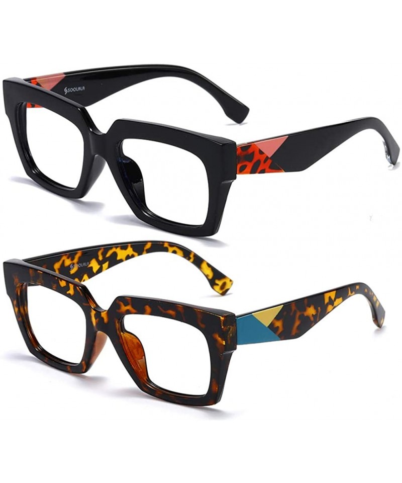 Square Anti-Blue Blocker Light Square Reading Glasses w/Leopard Arms - 2 Pairs /Anti Blue - Black+leopard - C218YLZS52Q $24.56