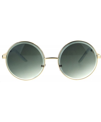 Oversized Womens Oversize Round Beveled Edge Circle Lens Hippie Sunglasses - Gold Green Smoke - CD1853Q2ZYX $22.96