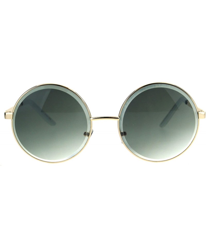 Oversized Womens Oversize Round Beveled Edge Circle Lens Hippie Sunglasses - Gold Green Smoke - CD1853Q2ZYX $11.94