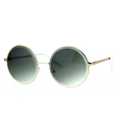 Oversized Womens Oversize Round Beveled Edge Circle Lens Hippie Sunglasses - Gold Green Smoke - CD1853Q2ZYX $11.94