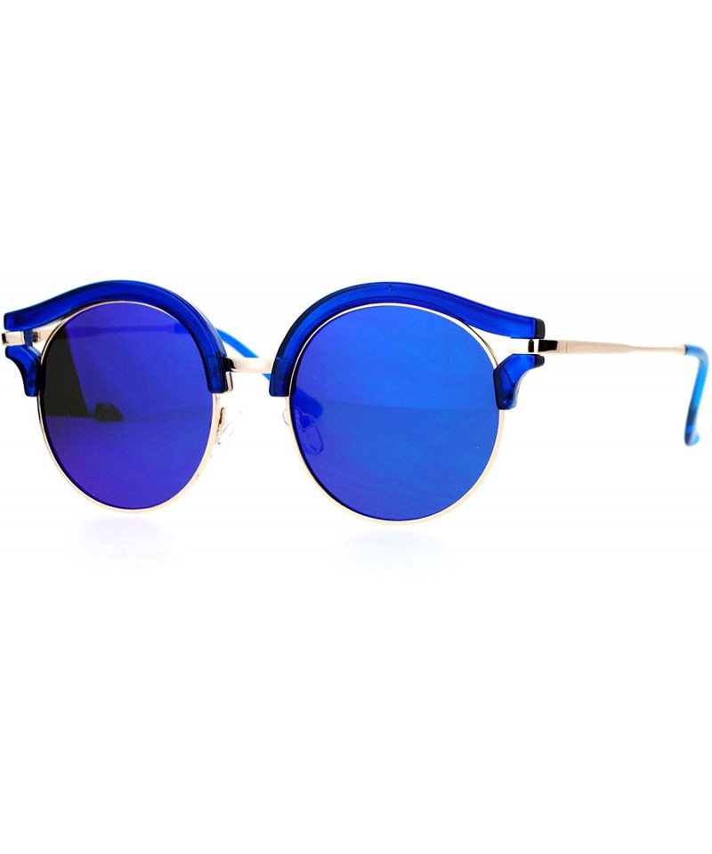 Round Womens Fashion Sunglasses Round Circle Accent Top Mirror Lens - Blue - CN187SGCMQA $11.86