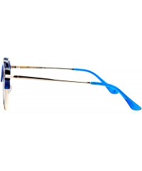 Round Womens Fashion Sunglasses Round Circle Accent Top Mirror Lens - Blue - CN187SGCMQA $11.86