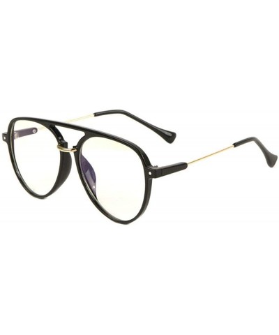 Oversized Classic Oversized Aviator Sunglasses Clear Lenses - Glossy Black & Silver Frame - CB18ZEZCK8X $18.79