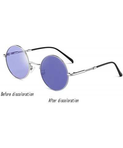 Round Photochromic Sunglasses Men Vintage Small Round discoloration Polarized Sun glasses Women's Fashion New - Purple - CB18...