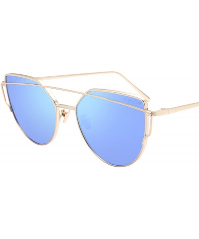 Oval Cat Eye Mirrored Flat Lenses Fashion Metal Frame Women Sunglasses LS7805 - Silver Frame Sky Blue Lenses - CT183CM9N8Y $2...