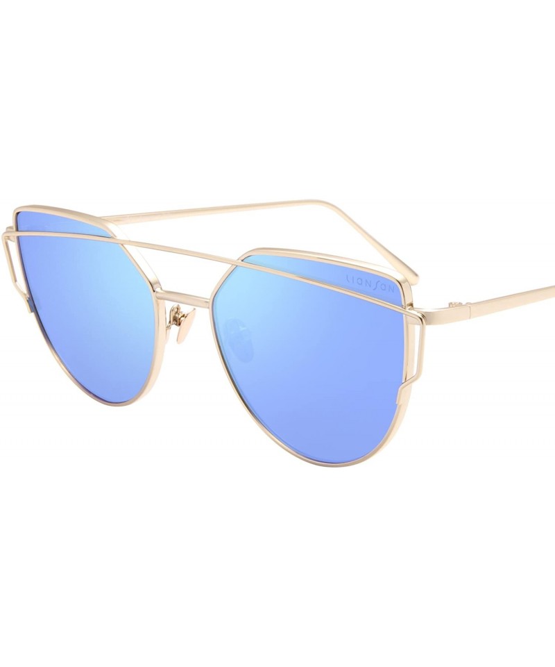 Oval Cat Eye Mirrored Flat Lenses Fashion Metal Frame Women Sunglasses LS7805 - Silver Frame Sky Blue Lenses - CT183CM9N8Y $1...