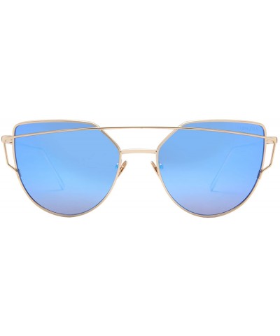 Oval Cat Eye Mirrored Flat Lenses Fashion Metal Frame Women Sunglasses LS7805 - Silver Frame Sky Blue Lenses - CT183CM9N8Y $1...