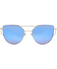 Oval Cat Eye Mirrored Flat Lenses Fashion Metal Frame Women Sunglasses LS7805 - Silver Frame Sky Blue Lenses - CT183CM9N8Y $1...