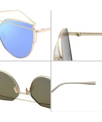 Oval Cat Eye Mirrored Flat Lenses Fashion Metal Frame Women Sunglasses LS7805 - Silver Frame Sky Blue Lenses - CT183CM9N8Y $1...