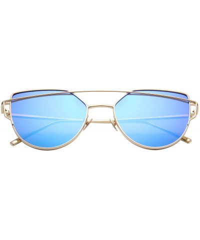 Oval Cat Eye Mirrored Flat Lenses Fashion Metal Frame Women Sunglasses LS7805 - Silver Frame Sky Blue Lenses - CT183CM9N8Y $1...