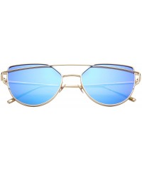 Oval Cat Eye Mirrored Flat Lenses Fashion Metal Frame Women Sunglasses LS7805 - Silver Frame Sky Blue Lenses - CT183CM9N8Y $1...