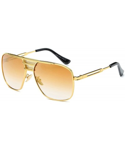 Square Retro Oversized Pilot Sunglasses For Men Women Unisex Metal Frame - Gold - CH185U73KGW $17.41