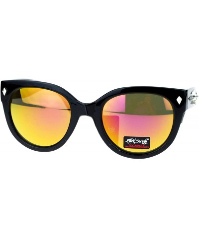 Butterfly Skull Studded Womens Sunglasses Round Butterfly Fashion Eyewear - Black - CP122KUQFFX $19.40