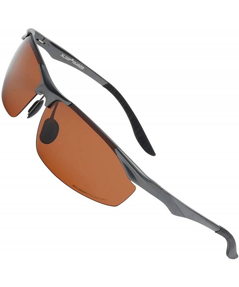 Rimless Polarized Rectangular Al-Mg Metal Half Frame Driving Sport Sunglasses For Men - CX18HM9ICLK $32.42
