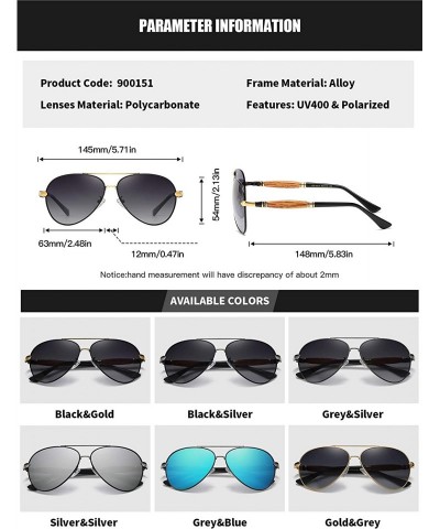Aviator Mens Aviator Sunglasses Polarized Alloy Frame Shades for Driving Fishing Male Golf UV400 Protection - Black Gold - C9...
