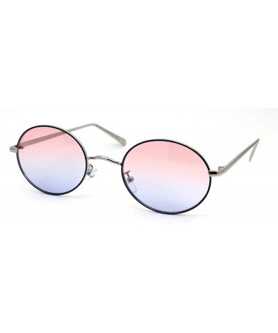 Oval Womens Oval Round Dad Shade Metal Rim Retro Sunglasses - Silver Blue Pink Blue - CX18AH8YI44 $10.50