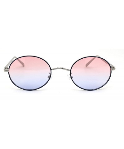 Oval Womens Oval Round Dad Shade Metal Rim Retro Sunglasses - Silver Blue Pink Blue - CX18AH8YI44 $10.50