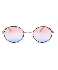 Oval Womens Oval Round Dad Shade Metal Rim Retro Sunglasses - Silver Blue Pink Blue - CX18AH8YI44 $10.50