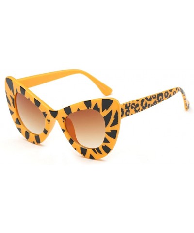 Cat Eye Womens Cat Eye Retro Eyewear Oversized Bold Rim Round Cateye Sunglasses - Yellow Leopard Gradient Tea - CY18E32CKCL $...