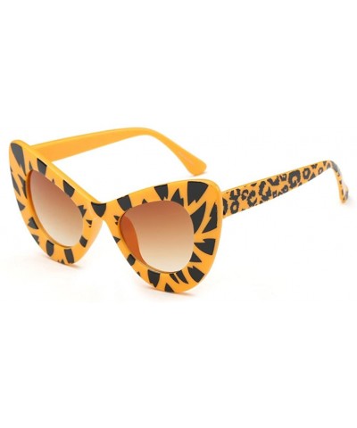 Cat Eye Womens Cat Eye Retro Eyewear Oversized Bold Rim Round Cateye Sunglasses - Yellow Leopard Gradient Tea - CY18E32CKCL $...