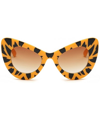 Cat Eye Womens Cat Eye Retro Eyewear Oversized Bold Rim Round Cateye Sunglasses - Yellow Leopard Gradient Tea - CY18E32CKCL $...
