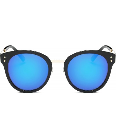 Oversized Fashion Designer Polarized Round Cateye Sunglasses for Women - Black & Silver / Blue - C217WWKH88S $21.08