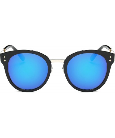 Oversized Fashion Designer Polarized Round Cateye Sunglasses for Women - Black & Silver / Blue - C217WWKH88S $21.08