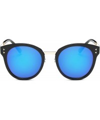 Oversized Fashion Designer Polarized Round Cateye Sunglasses for Women - Black & Silver / Blue - C217WWKH88S $21.08