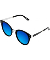 Oversized Fashion Designer Polarized Round Cateye Sunglasses for Women - Black & Silver / Blue - C217WWKH88S $21.08