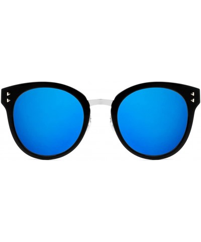 Oversized Fashion Designer Polarized Round Cateye Sunglasses for Women - Black & Silver / Blue - C217WWKH88S $21.08