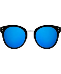 Oversized Fashion Designer Polarized Round Cateye Sunglasses for Women - Black & Silver / Blue - C217WWKH88S $21.08