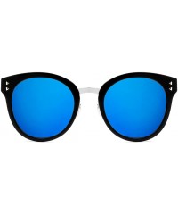 Oversized Fashion Designer Polarized Round Cateye Sunglasses for Women - Black & Silver / Blue - C217WWKH88S $21.08