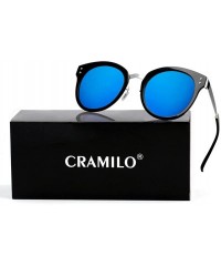 Oversized Fashion Designer Polarized Round Cateye Sunglasses for Women - Black & Silver / Blue - C217WWKH88S $21.08