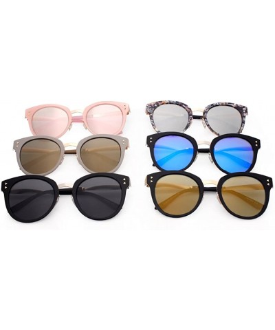 Oversized Fashion Designer Polarized Round Cateye Sunglasses for Women - Black & Silver / Blue - C217WWKH88S $21.08